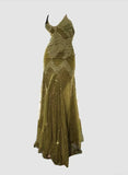 Green retro fashion elegant exquisite lace suspender sleeveless mermaid long chiffon elegant ball gown evening dress party dress HZ1023
