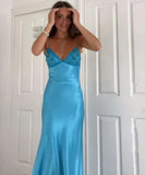Blue Beaded Sequined Long Evening Gown Prom Dress Party Dress HZ1023