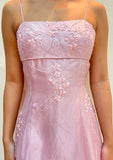 Pink Fashion Elegant Exquisite Beaded Spaghetti Straps Long Tulle Satin Prom Dress Evening Dress Party Dress Graduation Dress HZ1023