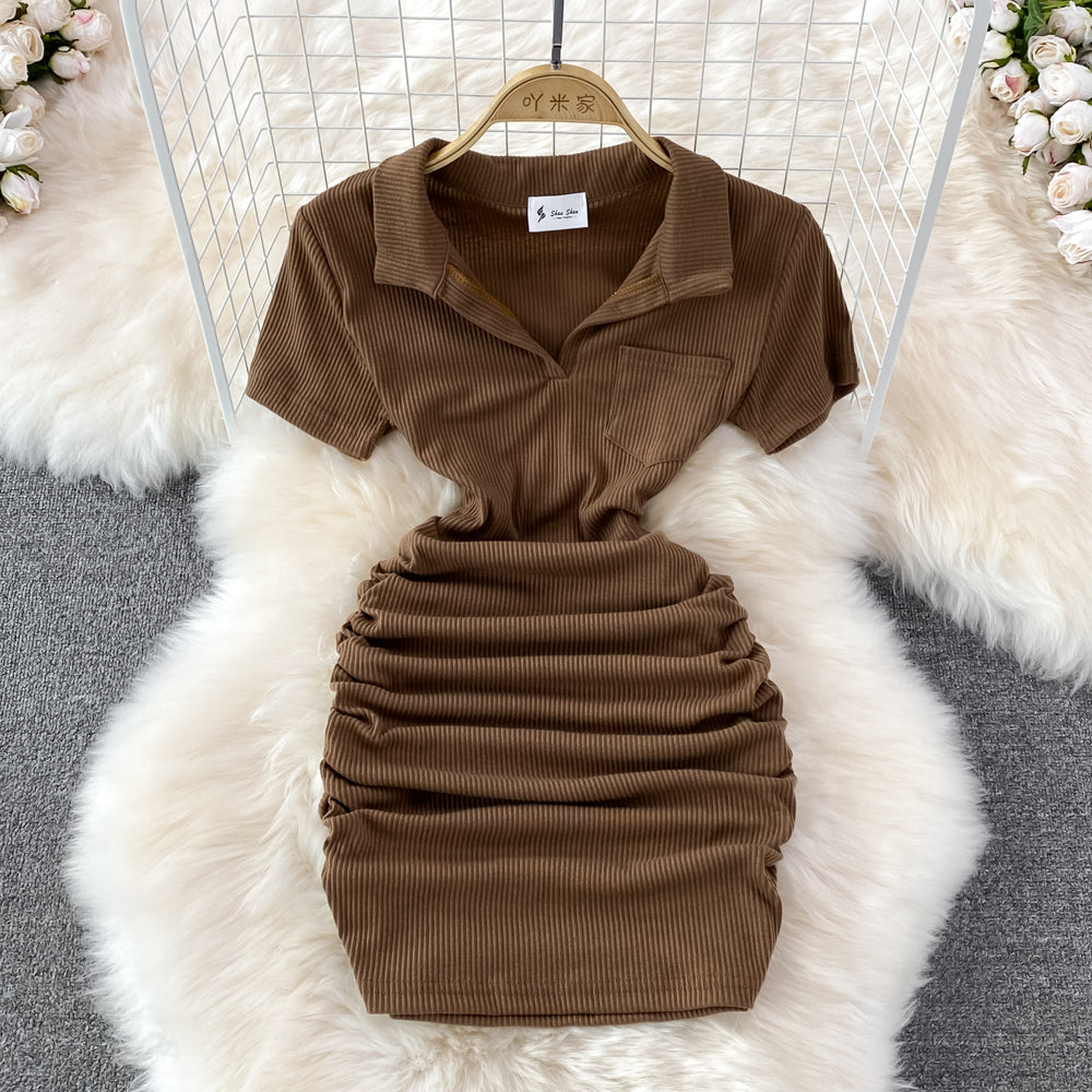 Slim and sexy polo collar, careful machine wrapped hip skirt HZ1023