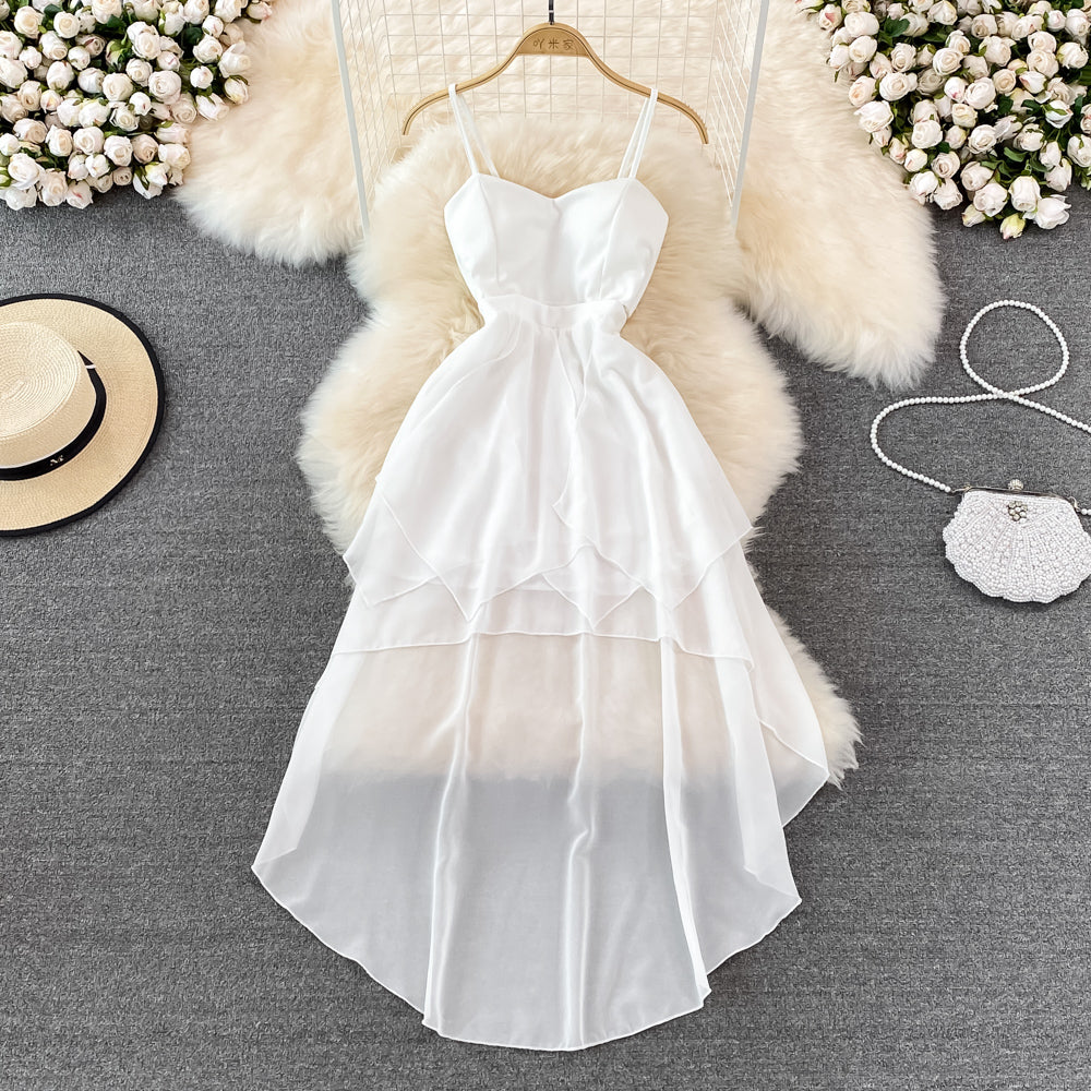 White irregular strapless dress summer HZ1023