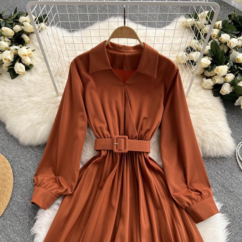 Simple V Neck Long Sleeve Dress A Line Fashion Dress HZ1023
