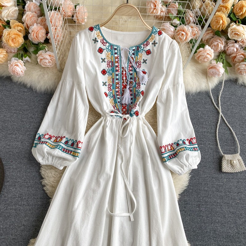Simple Embroidered Long Sleeve Dress HZ1023