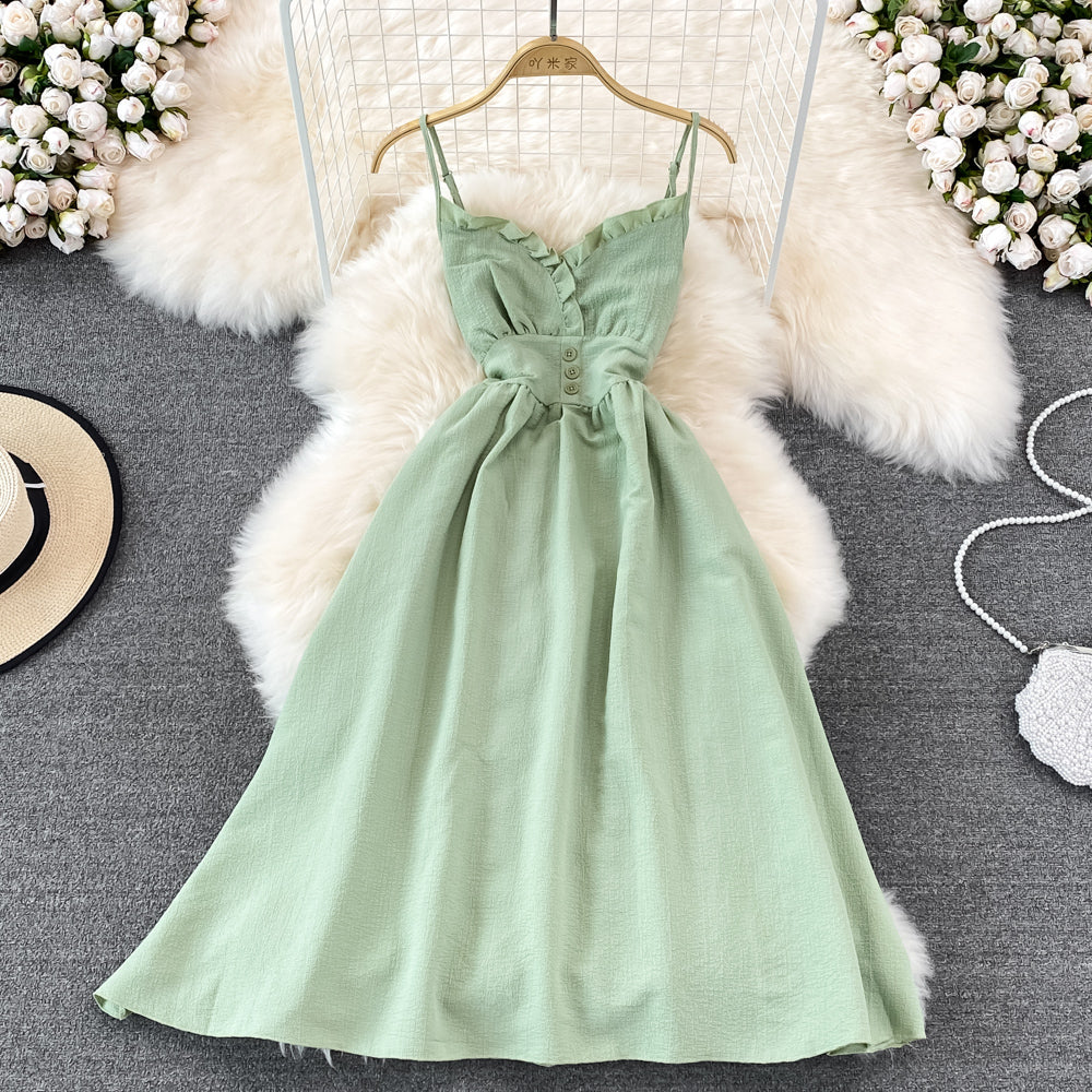 Fashion V-neck sleeveless backless suspender dress HZ1023