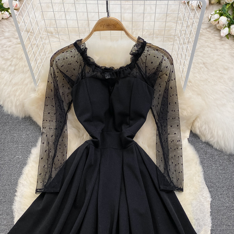 Black A Line Long Sleeve Short Dress Fashion Dress HZ1023