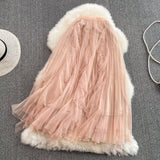 Elastic waist super fairy irregular nail bead mesh skirt HZ1023