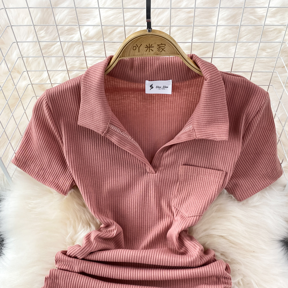 Slim and sexy polo collar, careful machine wrapped hip skirt HZ1023
