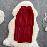 Versatile high waist slim wrap hip skirt medium length split one-step skirt HZ1023