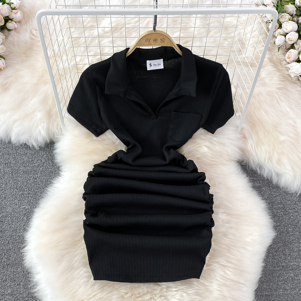 Slim and sexy polo collar, careful machine wrapped hip skirt HZ1023