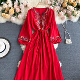 Simple Embroidered Long Sleeve Dress HZ1023