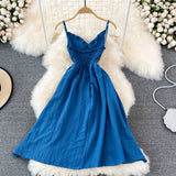 Fashion V-neck sleeveless backless suspender dress HZ1023