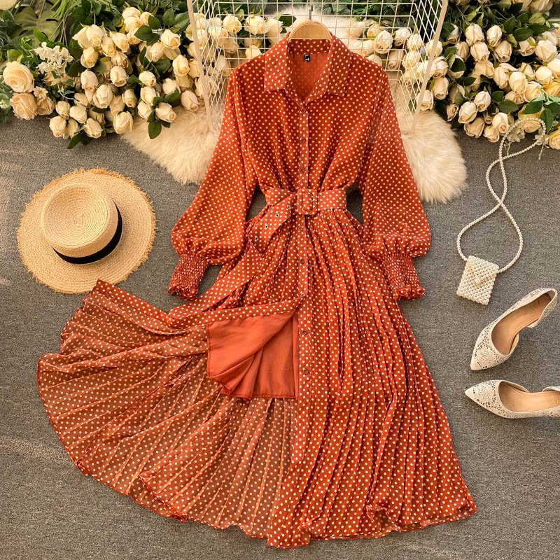 Fashionable A Line Polka Dot Long Sleeve Dress Fashion Dress HZ1023