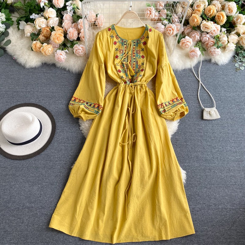 Simple Embroidered Long Sleeve Dress HZ1023