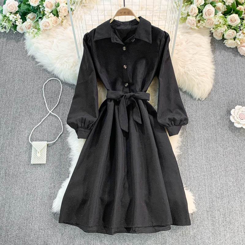 Sweet Long-Sleeved Corduroy Dress A Line Fashion Dress HZ1023