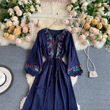 Simple Embroidered Long Sleeve Dress HZ1023