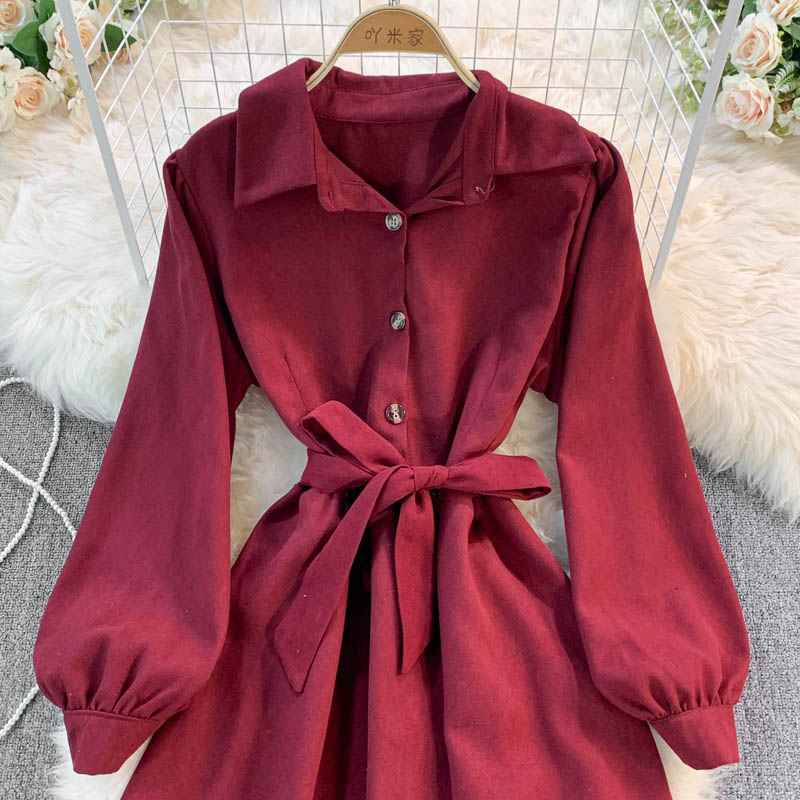 Sweet Long-Sleeved Corduroy Dress A Line Fashion Dress HZ1023