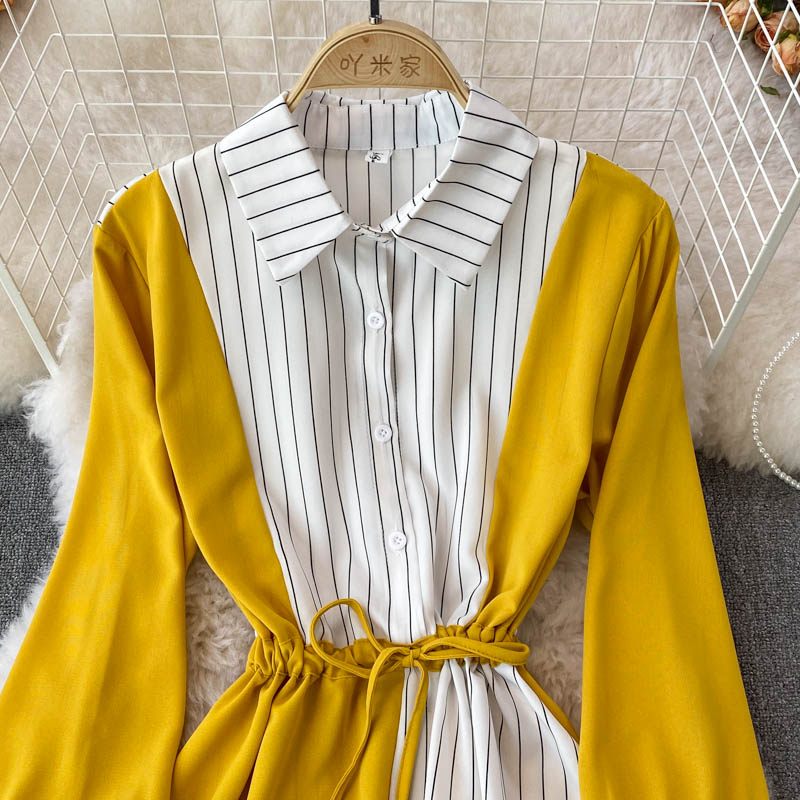 Simple A Line Striped Shirt Dress HZ1023