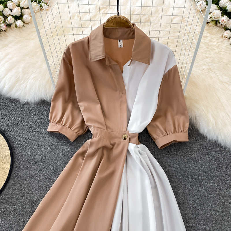 Chic Contrast Color Short-Sleeved Dress HZ1023