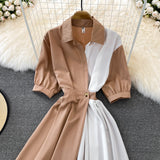 Chic Contrast Color Short-Sleeved Dress HZ1023