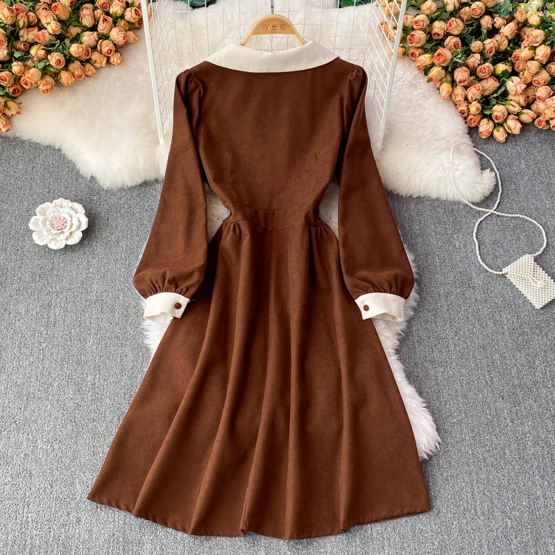Sweet Corduroy Long Sleeve Dress Fashion Dress HZ1023