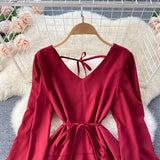 Simple V Neck Long Sleeve Dress Fashion Dress HZ1023