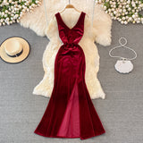 Sexy V Neck Velvet Long Dress Fashion Dress HZ1023
