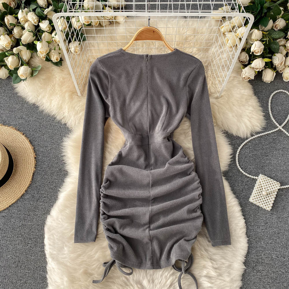 Sexy V-Neck Drawstring Dress Fashion Dress HZ1023