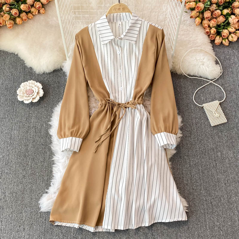 Simple A Line Striped Shirt Dress HZ1023