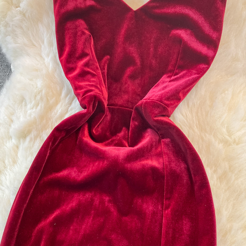 Sexy V Neck Velvet Long Dress Fashion Dress HZ1023