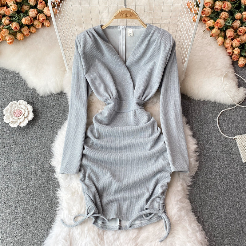 Sexy V Neck Long Sleeve Dress Fashion Dress HZ1023