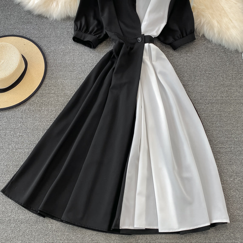 Chic Contrast Color Short-Sleeved Dress HZ1023