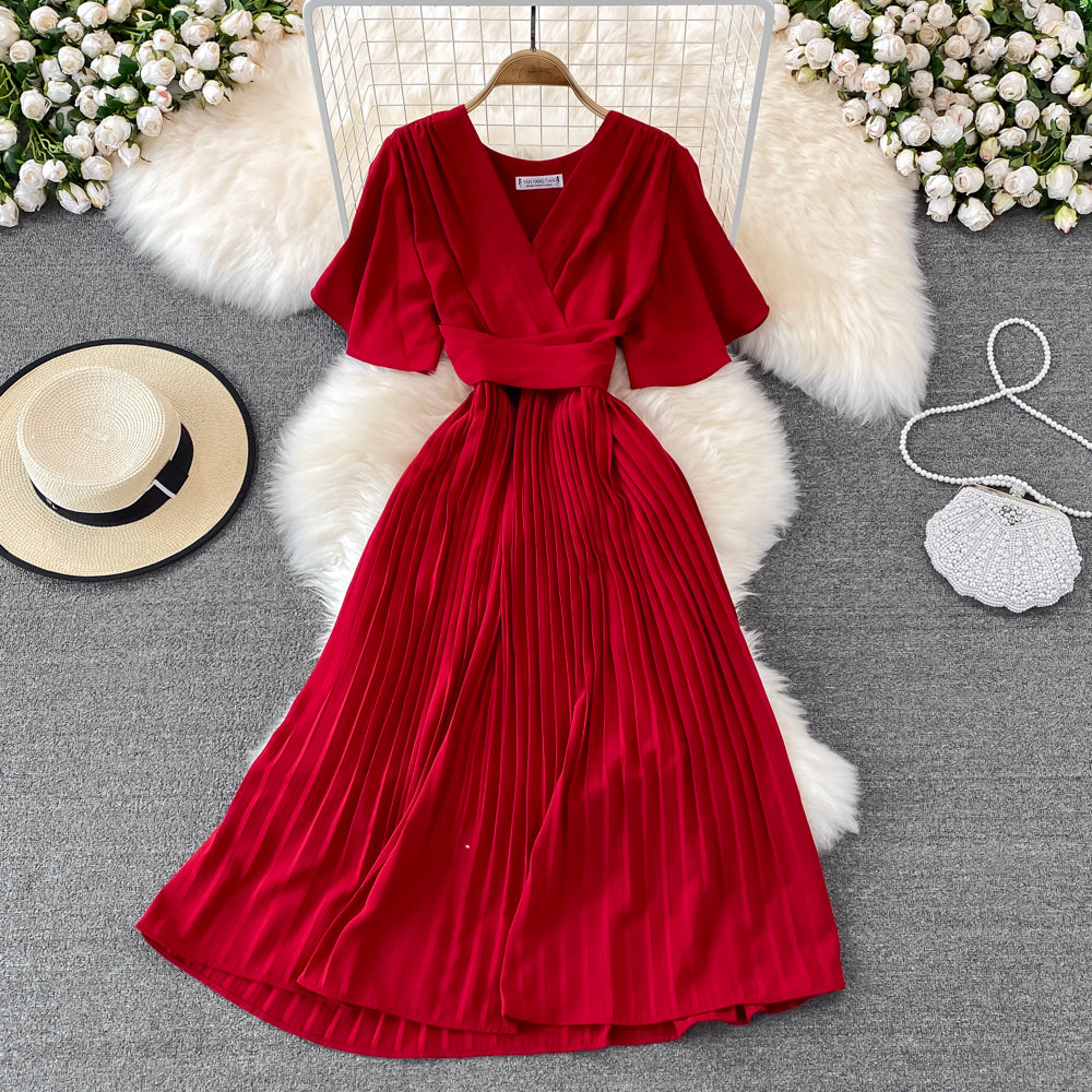 Simple V Neck Short Dress A Line Fashion Dress HZ1023