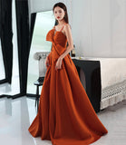 Orange satin long prom dress with bow A line formal dress HZ1023