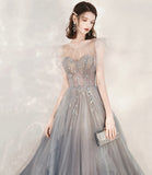 Cute tulle beads long prom dress A line formal dress HZ1023
