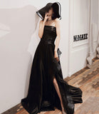 Black satin tulle high low prom dress evening dress HZ1023