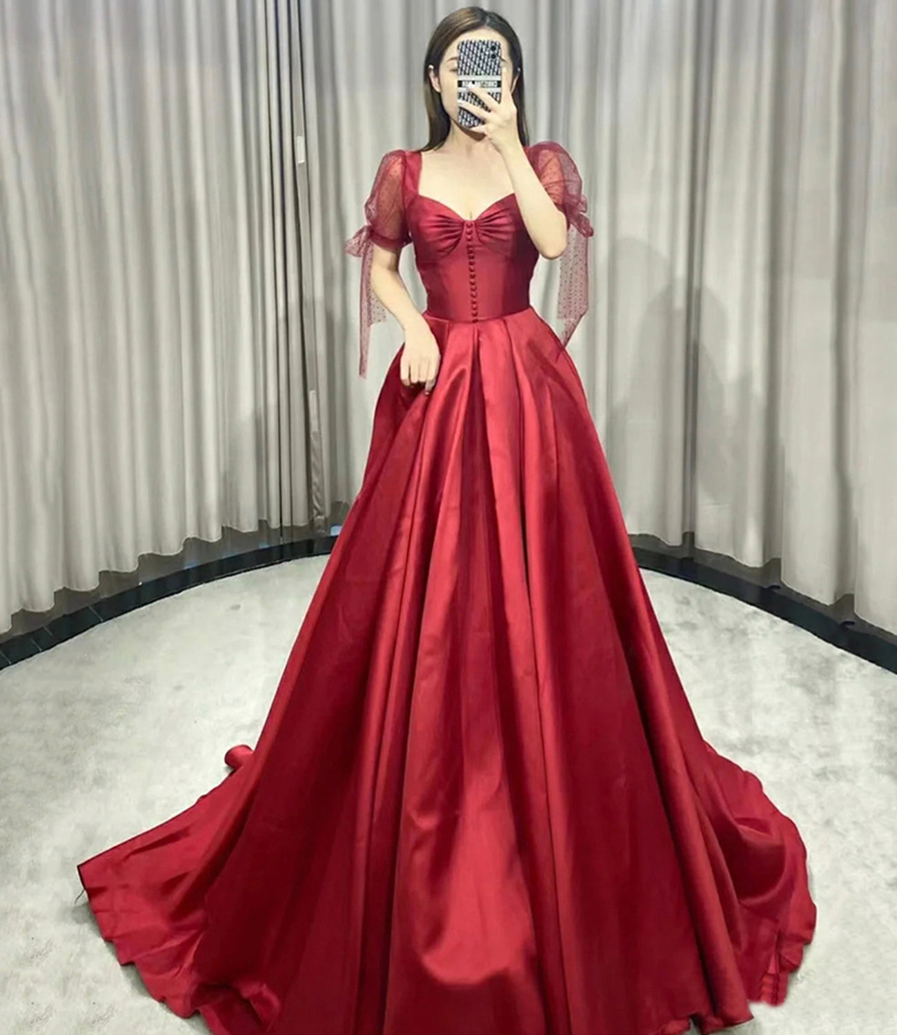Red satin long prom dress A line evening gown HZ1023