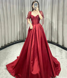 Red satin long prom dress A line evening gown HZ1023