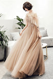 Cute tulle lace long prom dress A line evening dress HZ1023