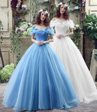 Blue tulle long A line prom dress evening gown HZ1023