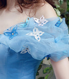 Blue tulle long A line prom dress evening gown HZ1023