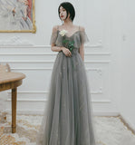 Cute tulle long A ine prom dress evening gown HZ1023