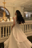 White solid color fashion elegant A-line square neck ball gown ankle length long chiffon evening gown party dress gh2737 HZ1023