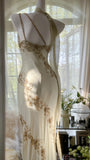 Ivory White Vintage Fashion One Shoulder Exquisite Beaded Long Chiffon Ball Gown Birthday Party Dress Cocktail Party Dress Evening Dress Prom Dress HZ1023