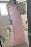 Cream Yellow/Light Pink/Green Fashion Elegant Strapless Long Chiffon Layered Ball Gown Evening Dress Wedding Bridesmaid Party Dress Prom Dress HZ1023