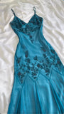 Blue shiny fashion exquisite beaded spaghetti strap long chiffon ball gown evening dress party dress HZ1023