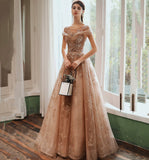 Shiny tulle sequins long prom dress formal dress HZ1023