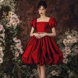 Burgundy satin short prom dress homecoming dress HZ1023