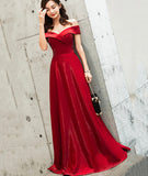 Burgundy satin long prom dress cute evening dress HZ1023