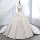 White v neck satin long ball gown dress formal dress HZ1023