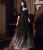 Black tulle lace long prom dress evening dress HZ1023